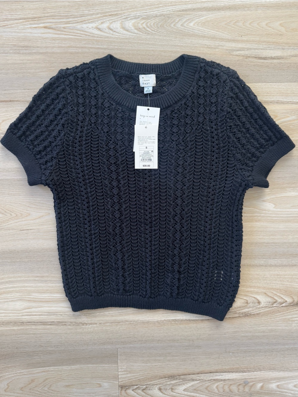A New Day | Black Short-Sleeve Knit Sweater | Size Small